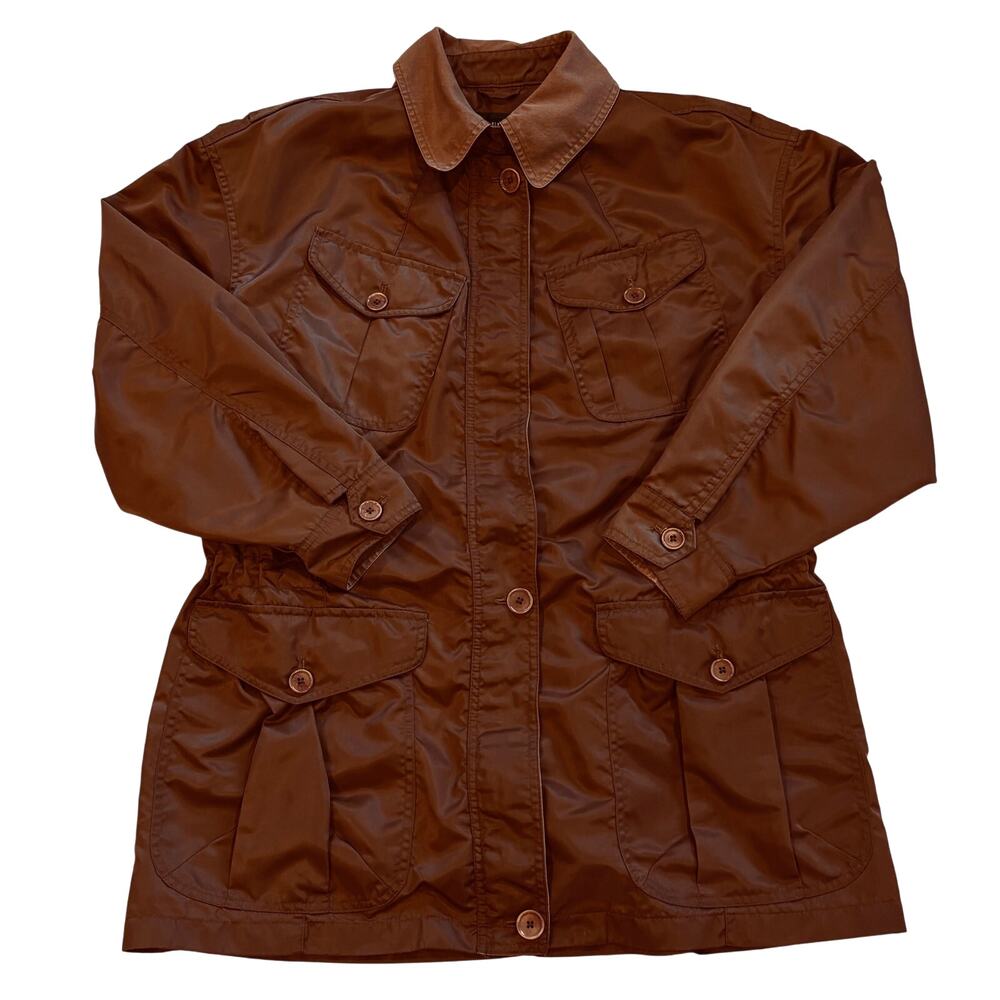 Vtg Lauren Ralph Lauren Utility Coat Womens Small Brown Taffeta Nylon Jacket